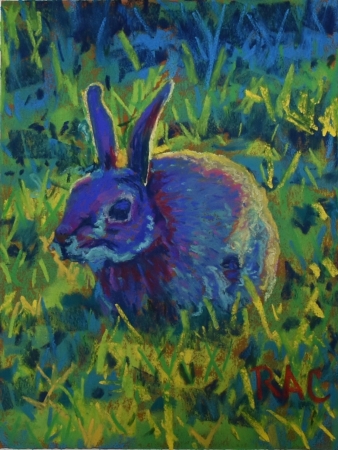 Blue Bunny Hopping by artist Rhodema Cargill